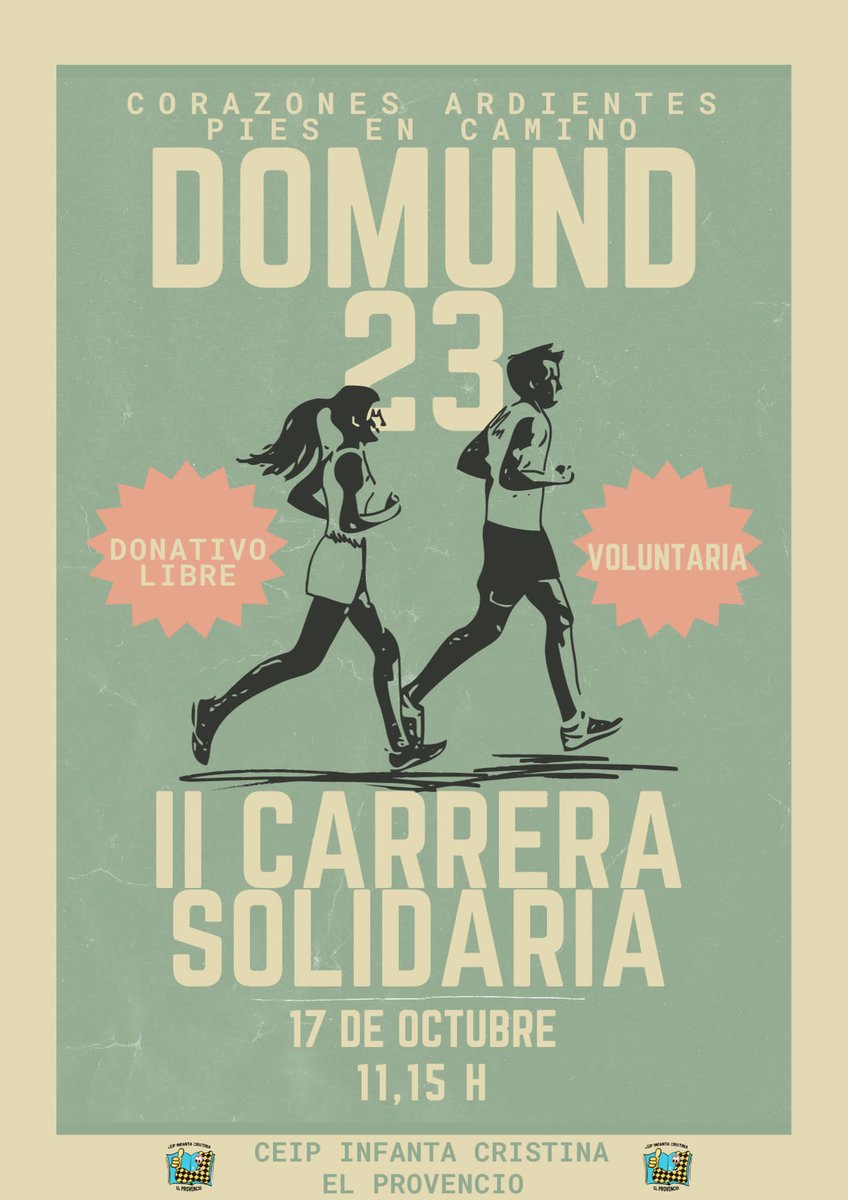 ¡Vamooooos!👏👏👏🏃‍♀️🏃‍♂️¡Animamos a todos los participantes en la Carrera Solidaria organizada por <a href="/CEIP_ICristina/">CEIP InfantaCristina</a> de El Provencio (Cuenca) y agradecemos su compromiso con las Misiones y nuestros misioneros!  #DOMUND❤️‍🔥👣¡Sois geniales!💪🙏