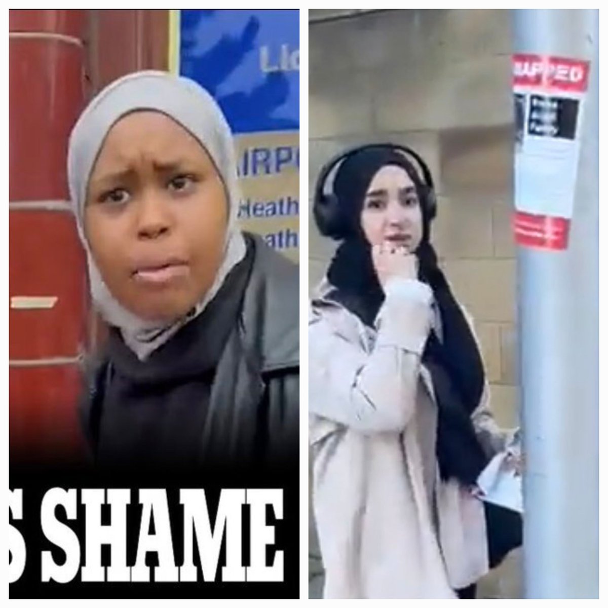 Rt this, these two vile women,where seen ripping off pictures of murdered or kidnapped people. We need to find and identify these pure evil sick women. It's time to start deportation of evil from our country RT if you think we should Deport these Terrorist supporters