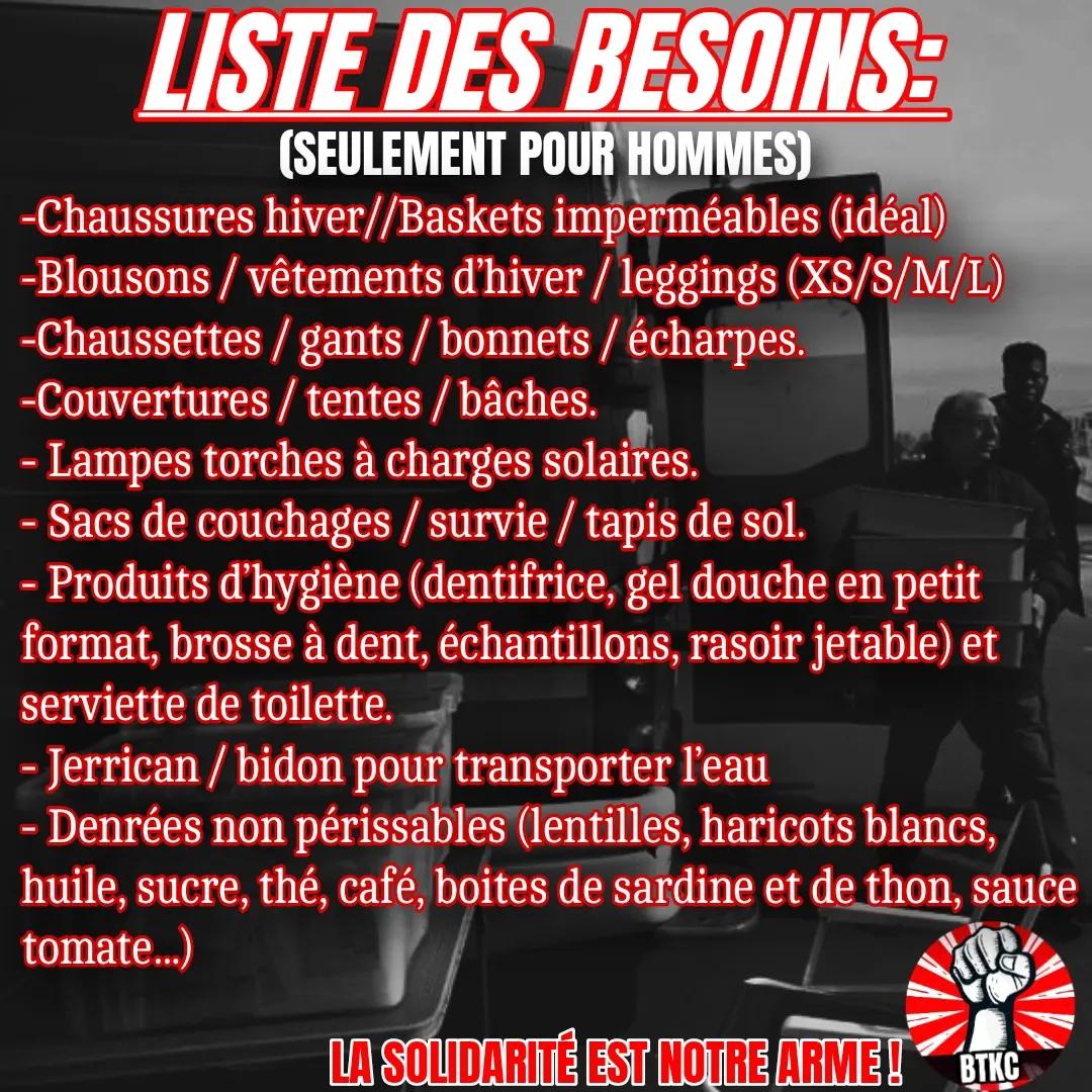 Soirée de soutien aux exilé.es vendredi 20 octobre au BTKC à #caen
Il y aura aussi un point de collecte