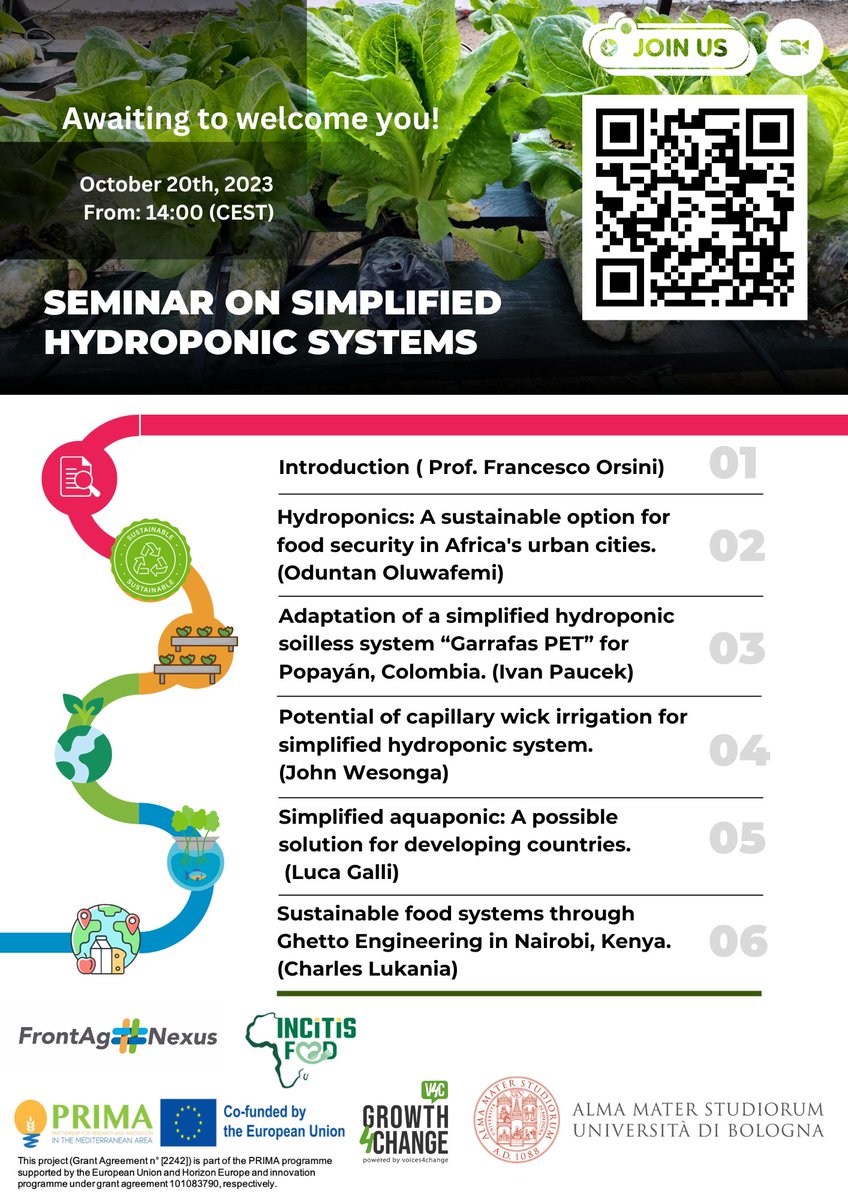 💧 Don't miss out on our special seminar on "Simplified Hydroponics Systems." 🌍

🗓 Date: October 20th
⏰ Time: from 2 p.m. (CEST)
🎯 Location: online at lnkd.in/d-rbk8gx

#FOOD2030EU #HorizonEurope #ResearchImpactEU  #FoodSecurity #SustainableAgriculture