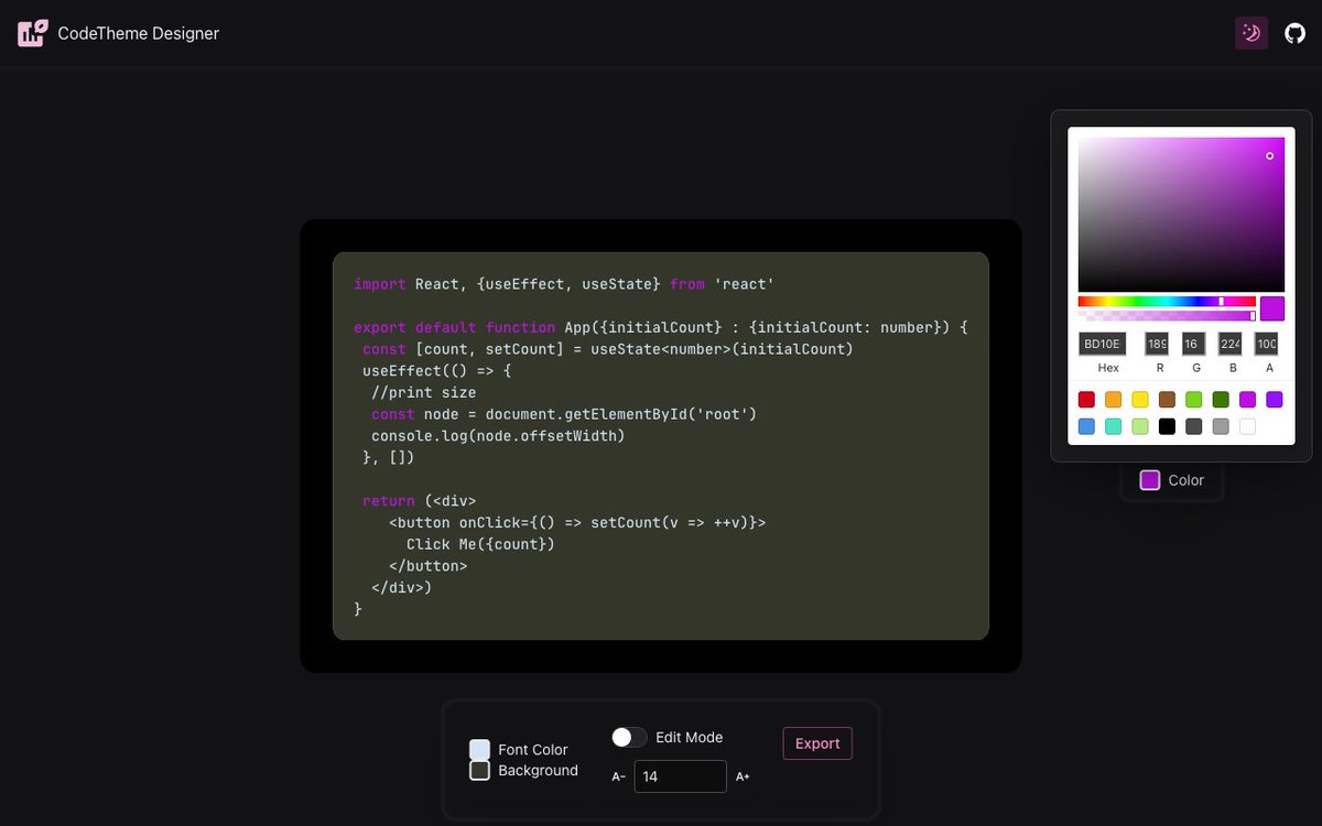 dapengwg's tweet image. #themedesigner 不怕人笑话，第一次做 dark theme codetheme-designer.netlify.app