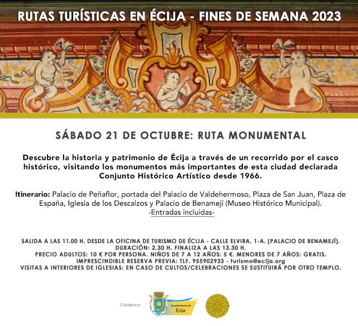 Rutas turísticas para este fin de semana: Ruta Monumental y Ruta Écija en la Historia. Infórmate en la Oficina Municipal de Turismo de #Écija. Tlf. 955902933. 

#turismoecija #RutasTuristicas #turismosostenible #viajes #SevillaEsProvincia #Sevilla