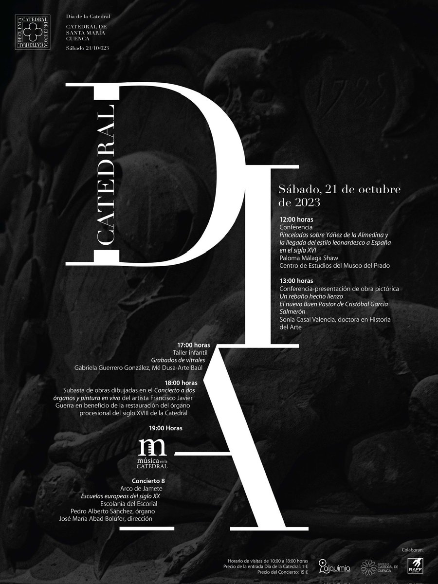 Y aquí lo tenéis! Esto es lo que hemos preparado para vosotros el Día de la Catedral. Será el próximo sábado, 21 de octubre. Os lo iremos detallando a lo largo de estos días. No faltéis a la celebración del Día de la Catedral 2023.