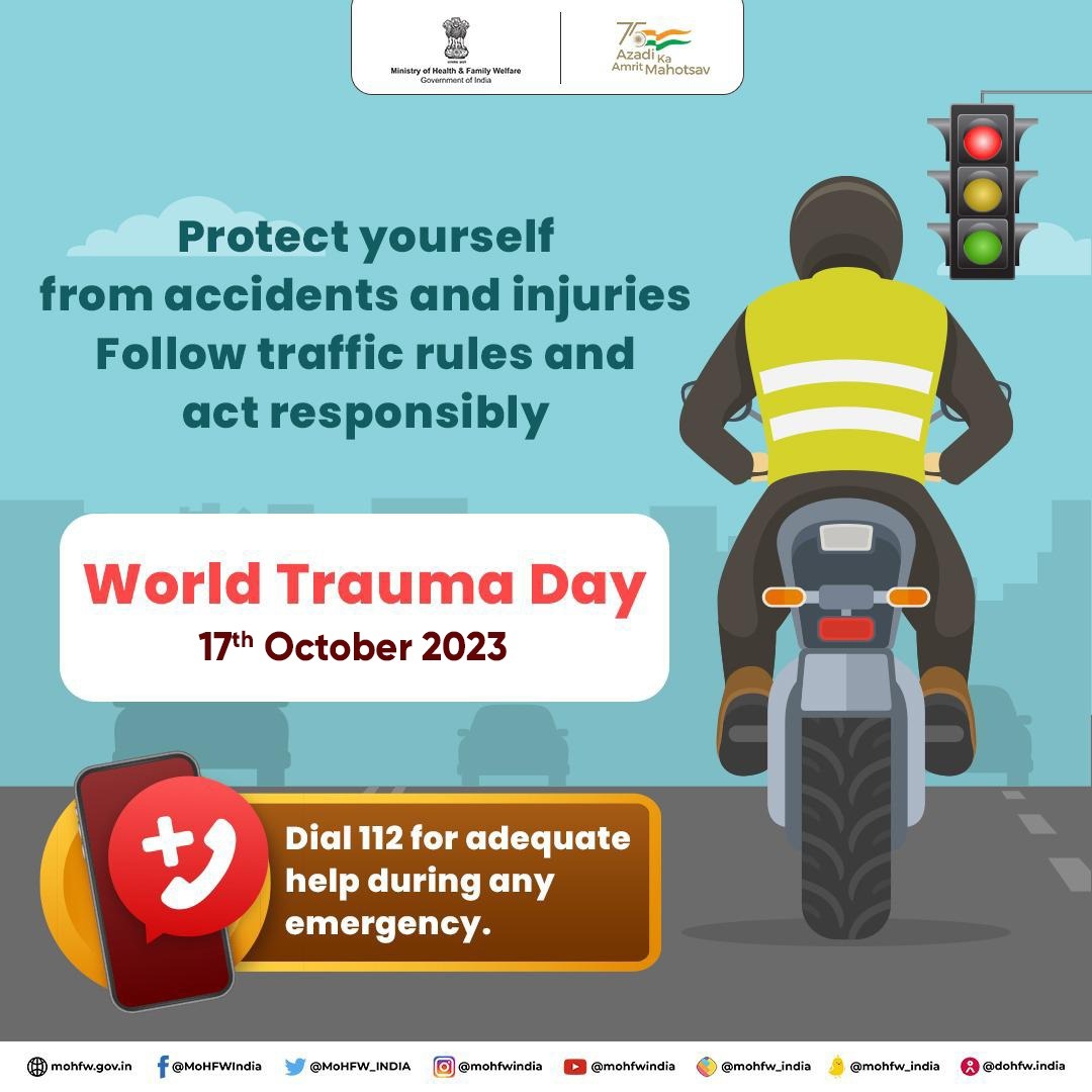 Most road accidents are preventable!

 On #WorldTraumaDay, let's take a pledge to drive safely and responsibly.

#HealthForAll