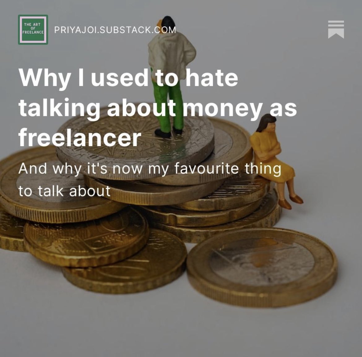 The topic of money used to make my skin crawl - not ideal when you go freelance and need to negotiate rates and contracts. Head over to the post to read it for free (and subscribe to never miss one on the business of freelance)

open.substack.com/pub/priyajoi/p…