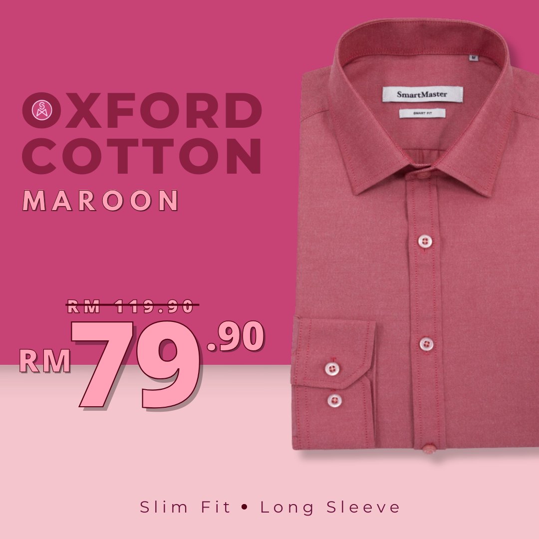 SmartMasterMY's tweet photo. SmartMaster Oxford Cotton Slim Fit Shirt (Maroon)
 .
 💥CUTTING
 Slim Fit 🔥
 .
 💥SLEEVE
 Long Sleeve 🔥
 .
 💥MATERIAL
 Cotton Oxford 🔥
💥SKU
 0324-1038-29 (Maroon) 🔥
 .
 💥PRICE:
 RM79.90 🔥.
.
Visit our website https://t.co/BOBN8rdASM https://t.co/WQKACjSAu9