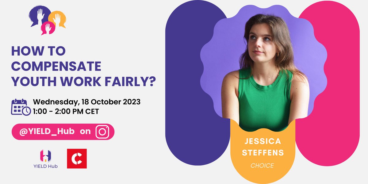 Hub_YIELD's tweet photo. Join us for a game-changing IG Live with @CHOICEforYouth’s incredible speakers, Jessica Steffens &amp; Carys Stirling! They're revolutionizing youth work compensation&amp; sharing their journeys.

Mark your calendars‼️
📆 18 October 2023
🕐 1-2 PM CET

See you there, changemakers! https://t.co/8Jh5b6NkTb