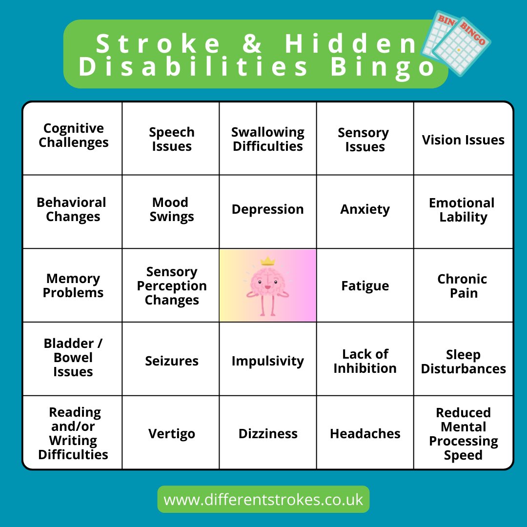 🔵 Join us this #HiddenDisabilitiesWeek as we raise awareness for the unseen battles of stroke survivors. How many hidden disabilities can you score on our bingo card? 💚 💙💪 

#StrokeSurvivors #UnseenStrength #AwarenessMatters