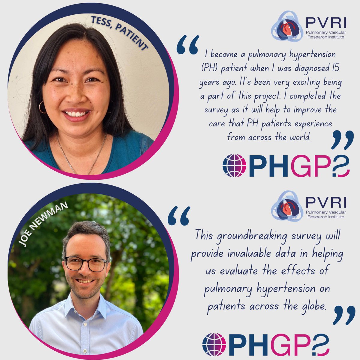 Now live! This week saw the launch of a new <a href="/PVRI/">The Pulmonary Vascular Research Institute</a>  global patient survey to understand how #pulmonaryhypertension affects people &amp; how care can be improved worldwide.  
🔗Complete it now at bit.ly/PHGPS 
Supported by PHA UK friends <a href="/maritess_mt/">Tess</a> &amp; <a href="/Dr_Joe_Newman/">Joe Newman</a> 👇
