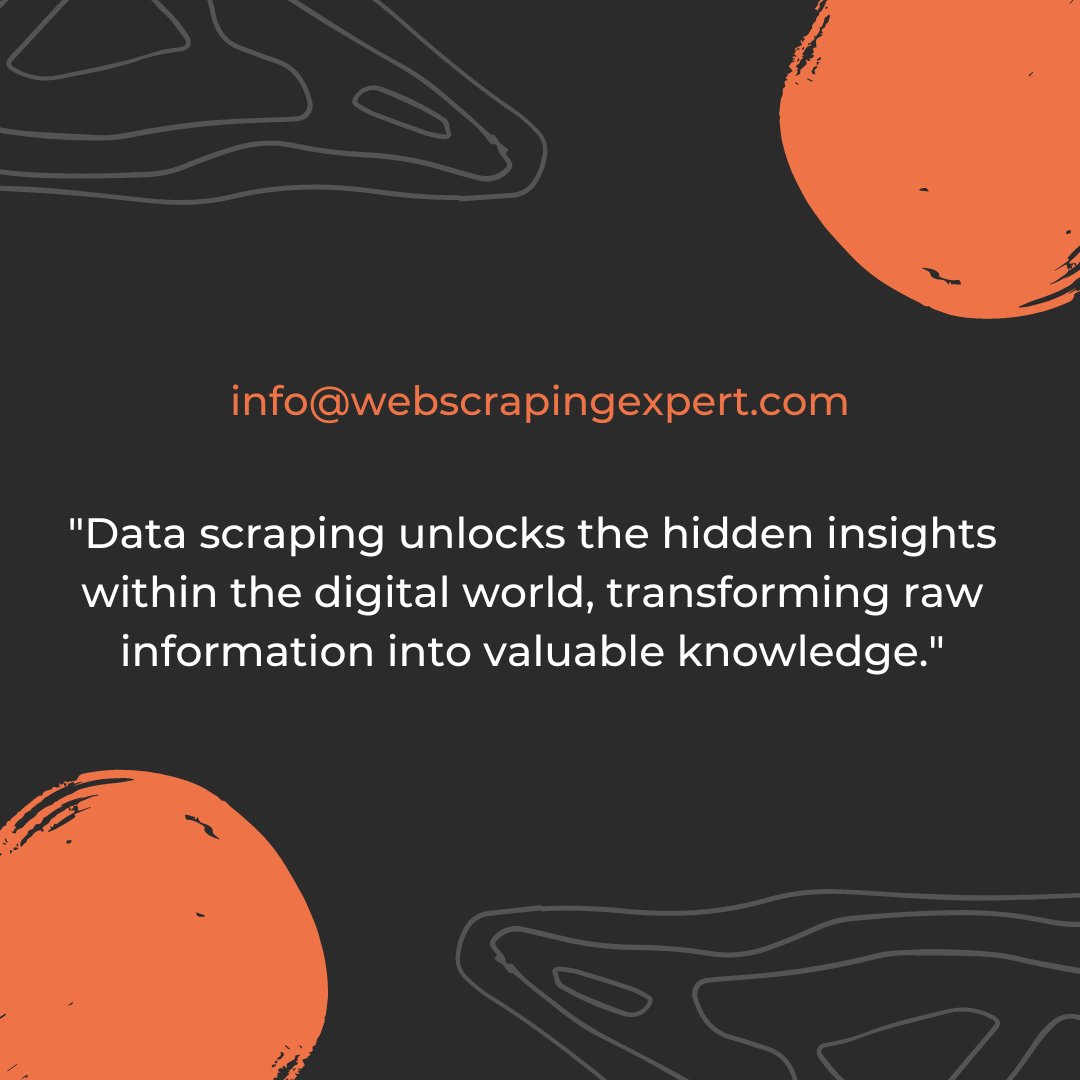 webscrapingexpe's tweet image. Web scraping with #WebsiteDataScraping 🌐🕵️♂️: Extract valuable data from websites effortlessly! 📊📈 Retrieve info for research, analytics, or competitive intelligence.
Website: webscrapingexpert.com
Email: info@webscrapingexpert.com
Skype: NPROJECTSHUB