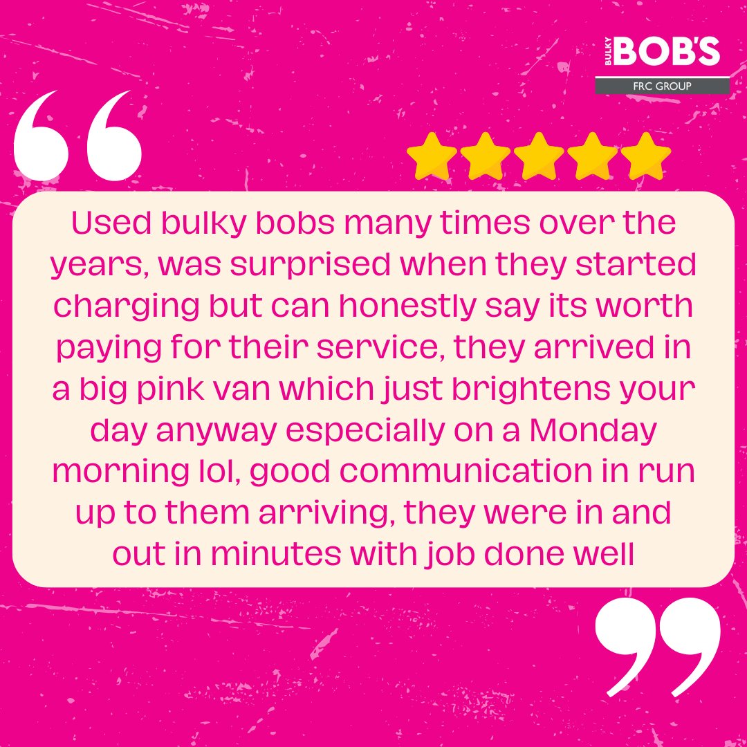 What's better than being greeted by a big pink van on a Monday morning? 🚚 We love hearing your great experiences with our service♻️ Book your collection today: bulkybobs.co.uk