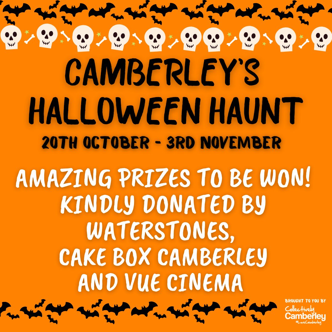 A huge thank you to Cake Box Camberley, Waterstones and Vue Cinema for donating prizes for the winners of Camberley’s Halloween Haunt. 
*The winners will be selected at random and announced on the 8th November. 
#LoveCamberley