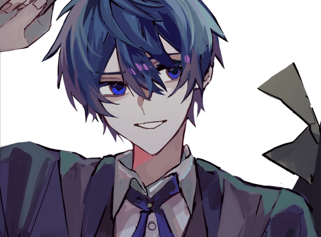kaito (vocaloid) 1boy male focus blue hair blue eyes solo smile white background  illustration images
