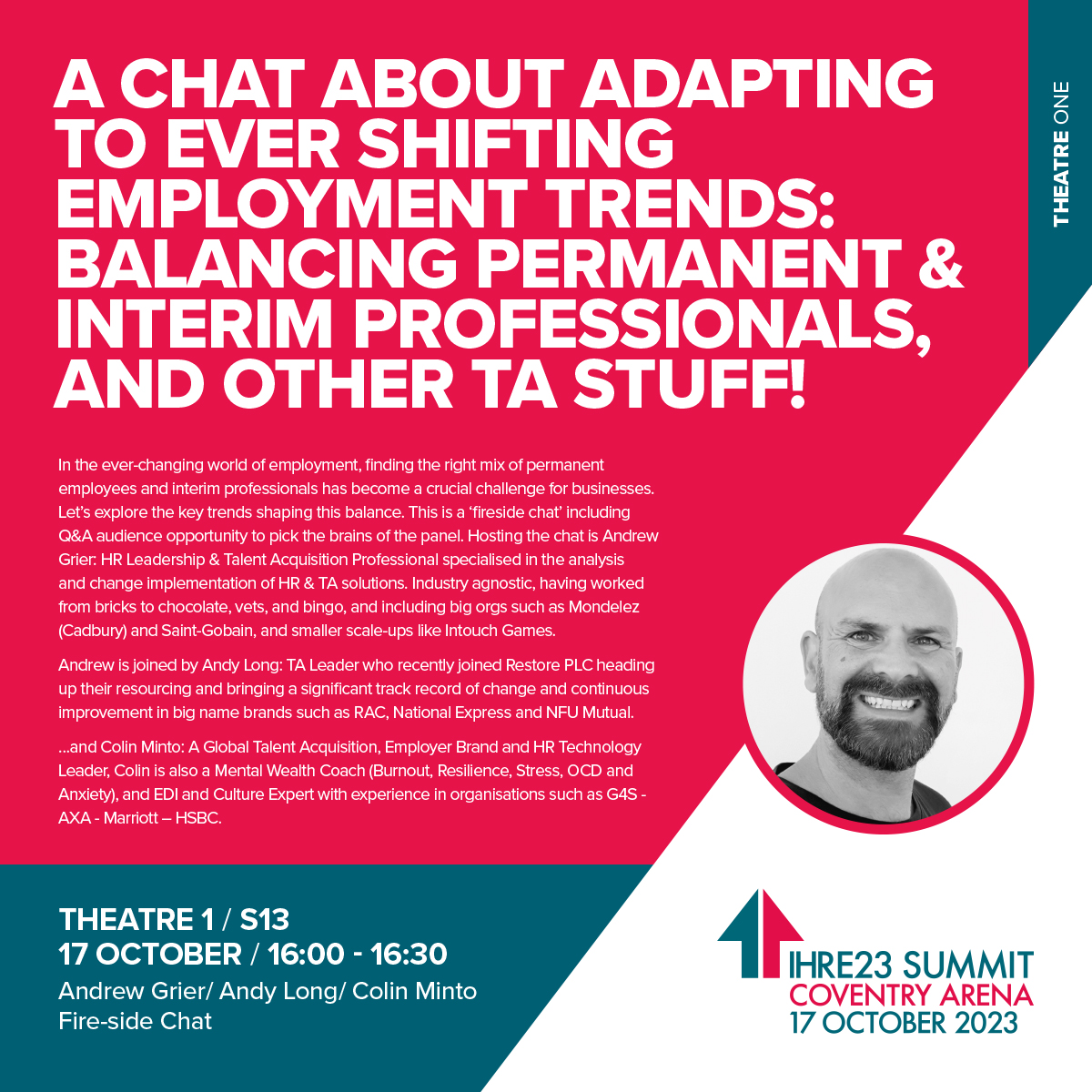 Closing session of the day coming up @ #IHRE23Summit: A chat about adapting to ever Shifting Employment Trends: Balancing Permanent & Interim Professionals, and other TA stuff! @ Andrew Grier,  Andy Long, Colin Minto #firesidechat #TALeaders #employmenttrends