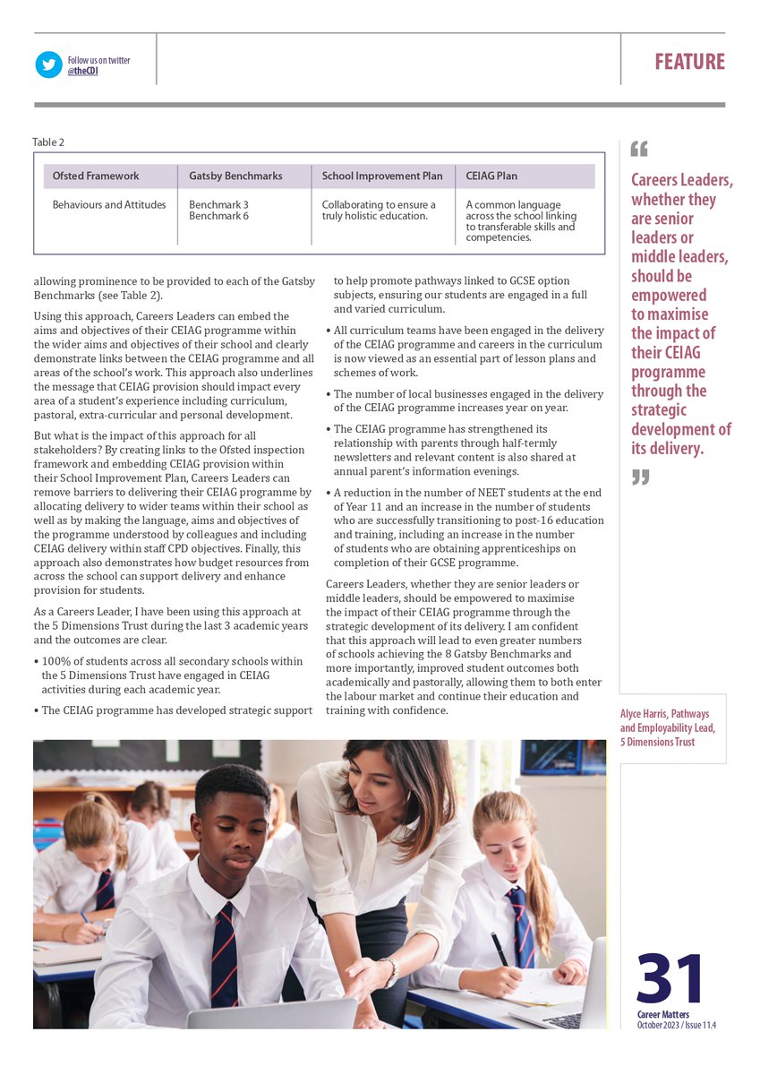 We are proud to share the article from CDI Magazine "Careers Matter" that our Pathways and Employability Lead, Alyce Harris has written.