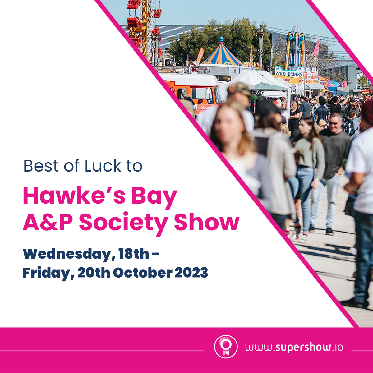 Wishing our client the Hawke's Bay A&P Society Show every deserved success for their show taking place from tomorrow until Friday in Hawkes Bay, New Zealand. Check out all the details on their @supershowmanagement powered website hbap.co.nz