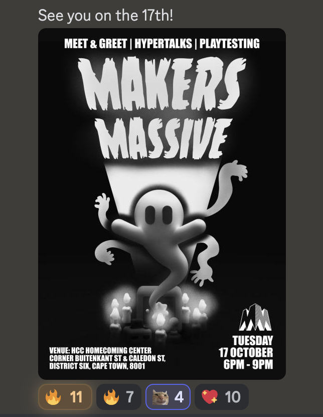 Don't miss the 👻 <a href="/MakersMassive/">Maker's Massive</a> Meetup 👻 tonight!

Meet &amp; Greets can feel spooky, but these are welcoming and warm to all gaming gremlins 🐈‍⬛