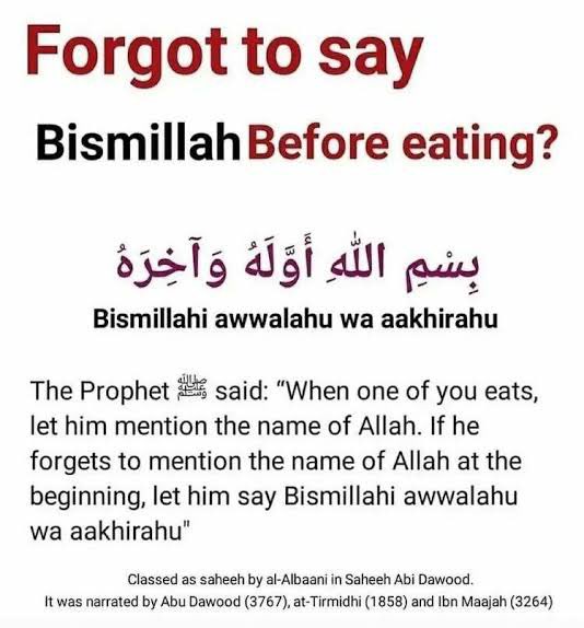 DejaRu22's tweet photo. “BISMILLAH!” before eating,
“ALHAMDULILAH!” when finished. https://t.co/uVA125FMPT