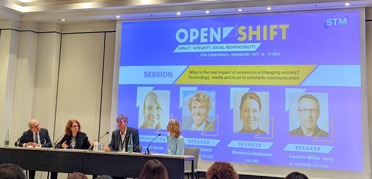 LouisMMCoiffait's tweet photo. @STMAssoc @ALLEA_academies ...session on impact suggests publishers produce accessible 'state of the art' summaries of key fields, support training, but 'stick to science' not get into advice. Shout out to @TransformUre @CAPE_acuk #SAPEA. #STMConference #STM #STMOpenShift #STMFrankfurt @naturesustainab https://t.co/IN3UXBD3Ee