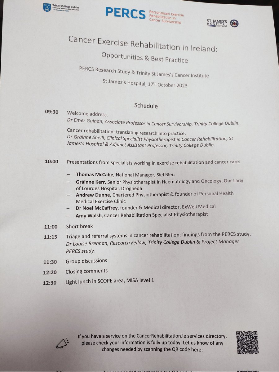 FERNTRI's tweet image. Thrilled to be at the Personalised Exercise Rehabilitation in Cancer Survivorship (PERCS) event @stjameshospital today along with my fellow EasCaR team 🌟 @sheillg presentation on translating Cancer Rehab into practice was inspiring! #PERCS #CancerRehab #ExOnc