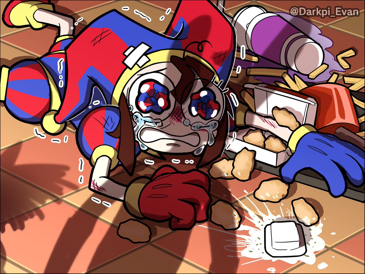 Darkpi_evan's tweet photo. #TheAmazingDigitalCircus 
R: JAAAX!!! What did you do to her?!
J: Relaaax... Pomni just fell herself from the non-existent banana peel so it's her fault anyway https://t.co/9B3uBYwjGe