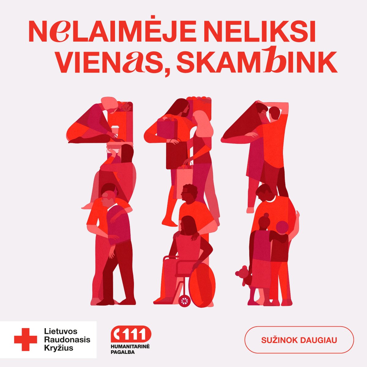 RedCrossLT's tweet photo. From now on in the face of a crisis that requires humanitarian aid in the form of things or clothes, counseling, psychological aid - Lithuanians are invited to call the short humanitarian aid number 111 and the staff and volunteers will provide urgent humanitarian aid! https://t.co/FySKOwfqYR