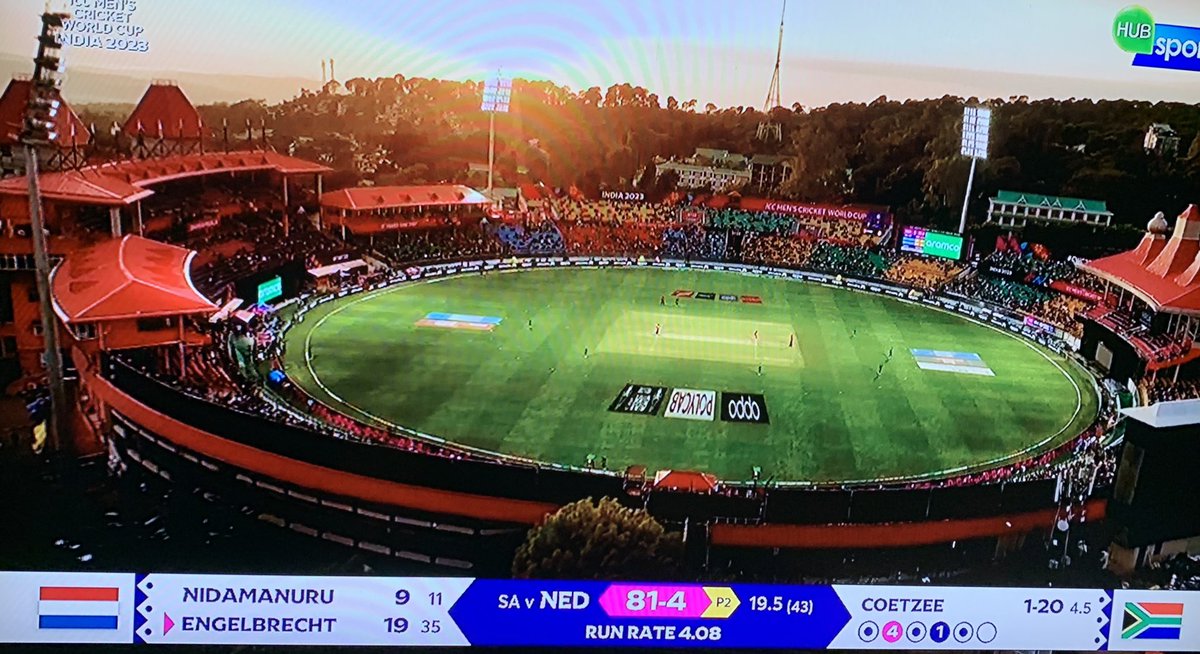 Cric_Writer's tweet photo. Why would you not want to watch cricket here? #BeautifulGrounds #Dharamshala #SAvNED #CWC23 https://t.co/nOWiiqjakP