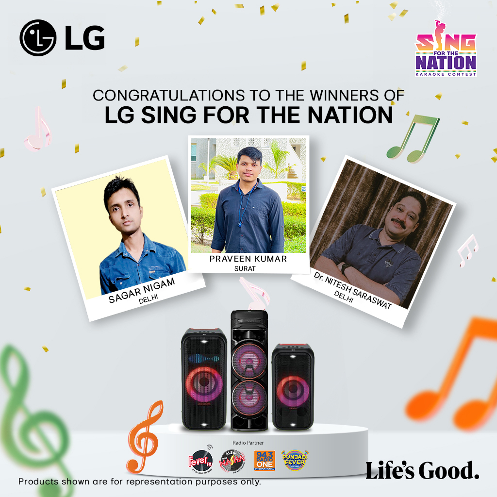 Congratulation to our Sing For The Nation Winners #Karaoke winners! #LGXBOOM 
Thank you all for your passion and dedication. 

Know more at bitly.ws/UdJy 

#LGContest #LGElectronics #KaraokeContest #NationalSong #XBOOM #LG #LGIndia