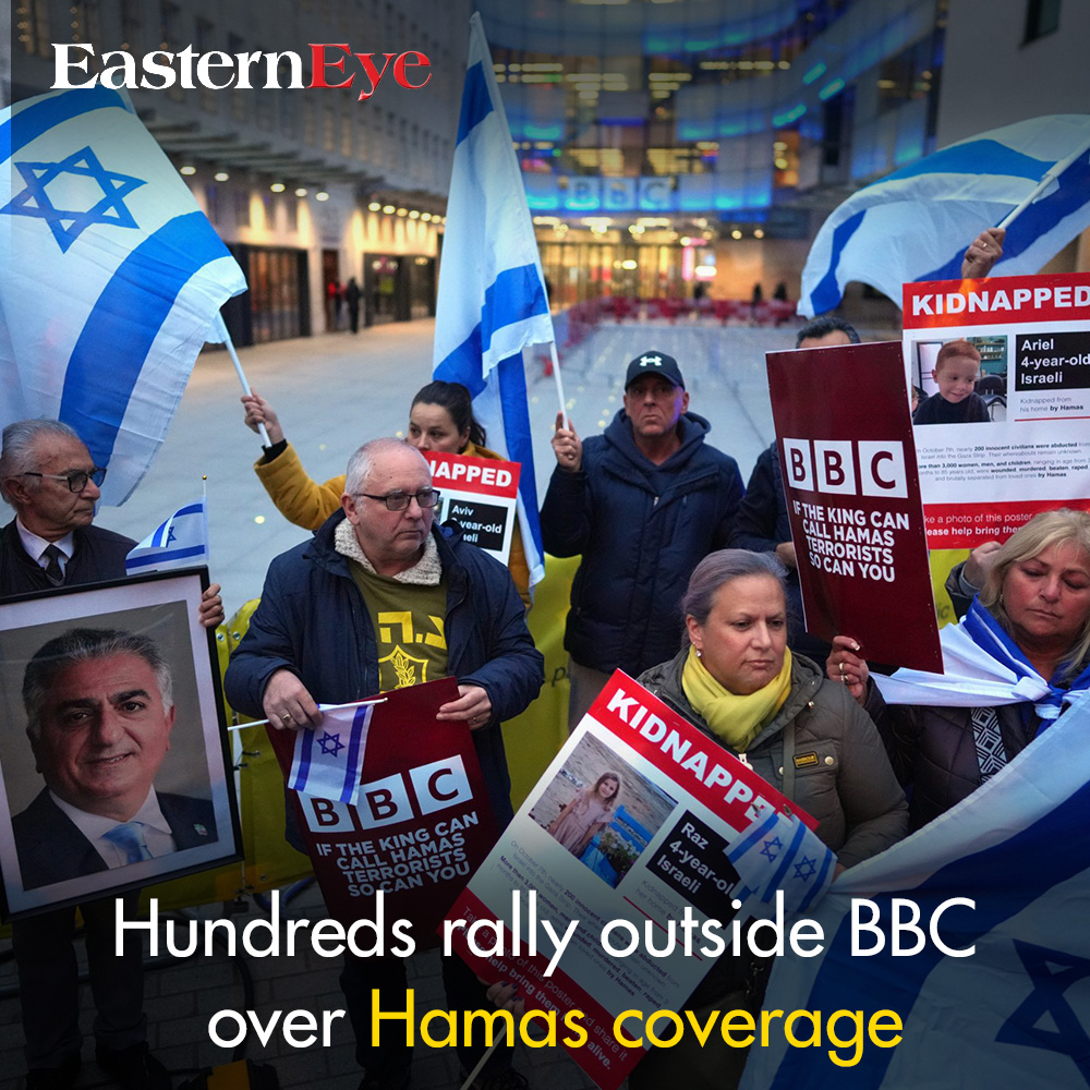 EasternEye's tweet image. Hundreds rally outside BBC over Hamas coverage
Read more-easterneye.biz/hundreds-rally…
#BBCProtest #HamasCoverage #MediaProtest #FreedomOfPress #MediaAccountability #BBCNews #MediaBias #RallyForTruth #ProtestJournalism #MediaTransparency #PublicOpinion #NewsCoverage #MediaProtesters