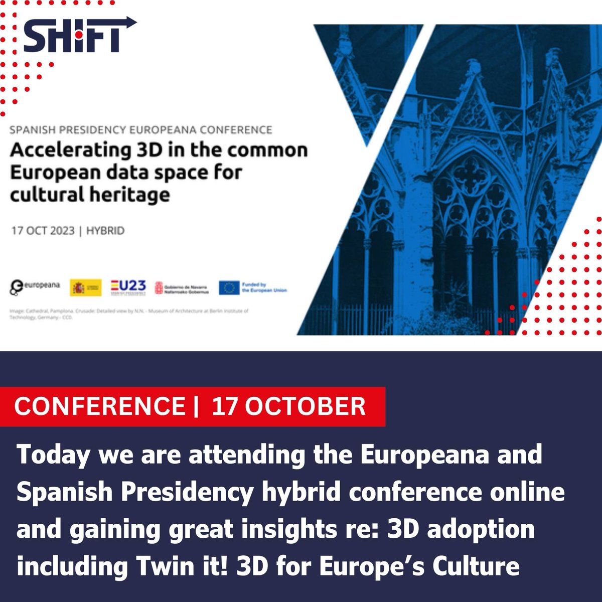 HorizonShift23's tweet photo. The #shiftprojecteu team is attending the Conference on Accelerating #3D in the European data space for #culturalheritage organized by @eu2023spain &amp; @europeanaeu. #horizoneurope #accessibility #inclusion #techforculture https://t.co/gPwFAIN76o