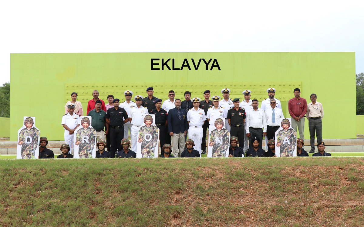 DefencePROkochi's tweet photo. Named after the legendary archer Eklavya, the 6-lane firing range spanning 30,000 sqm was inaugurated by former naval shooter Shri PT Raghunath, ex-MCME I (Hon Lt), in the presence of RAdm Upal Kundu CSO(Trg) #HQSNC & other dignitaries.(2/2)
#TrainingInfrastructure https://t.co/zVUz0x3Cd6