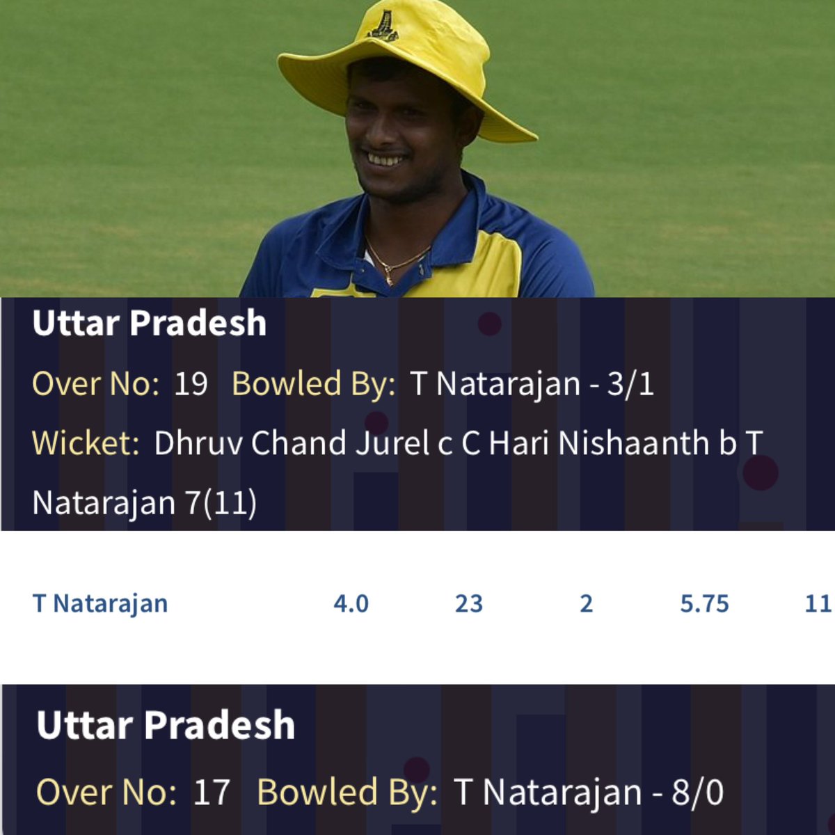 cricanandha's tweet photo. Nattu is back. 17th Overல வெறும் 8 runs. 19th Overல 3 runs 1 Wicket & 11 dots போட்டு மீண்டும் death over specialistஆ மிளிர்ந்திருக்கிறார். @Natarajan_91 🫡🔥🏏
#TNvsUP #SMAT23 #Cricanandha @BCCIdomestic @TNCACricket https://t.co/oIUIOhqTf6