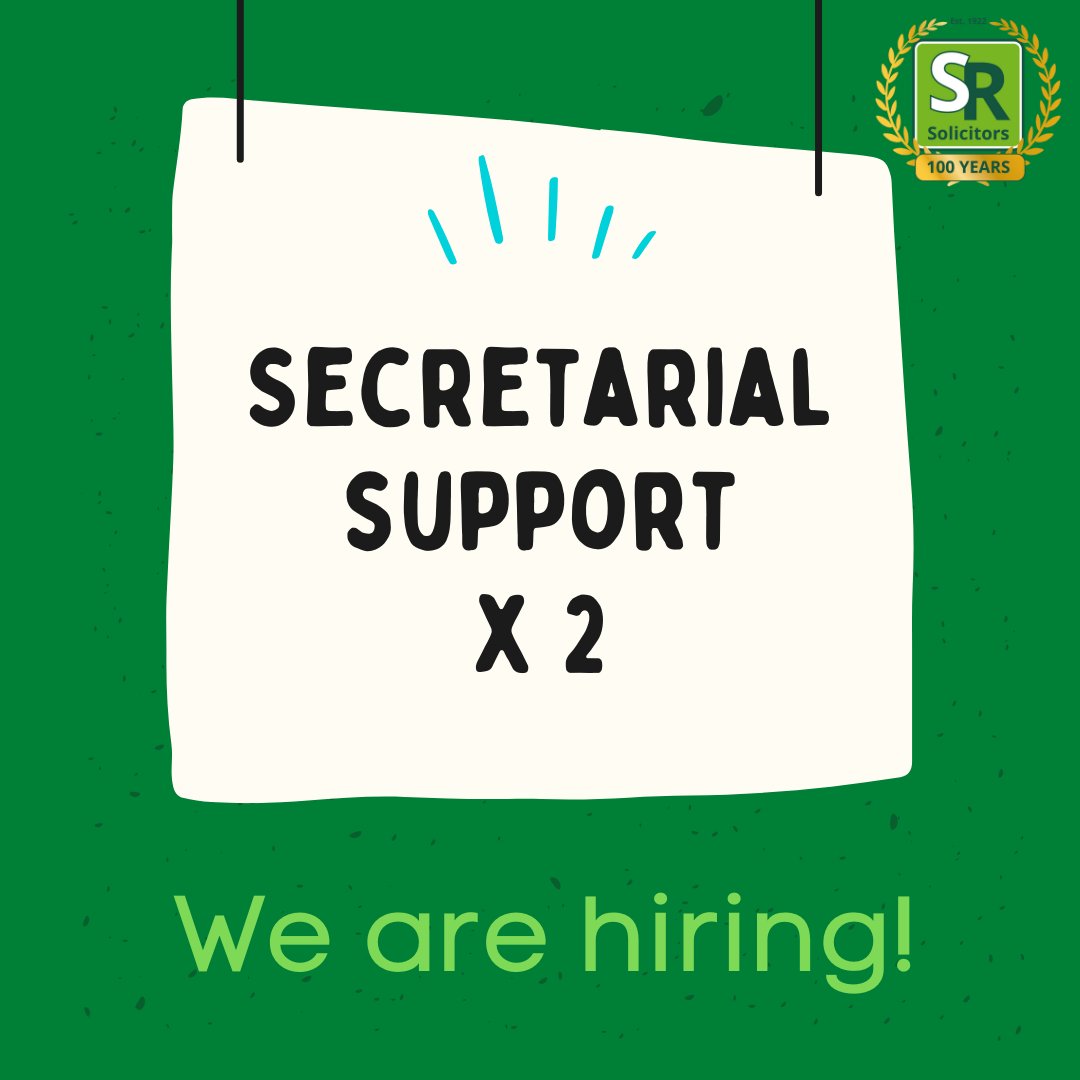 🙋‍♀️🙋‍♂️Fancy working a 4-day week? We're on the look out for 2 new staff members to join us, as Secretarial Support. Please submit a copy of your CV, along with a covering letter to lm@scottrichards.co.uk. Further info can be found on our website 🤓 Closing date: 22.10.2023, 6pm