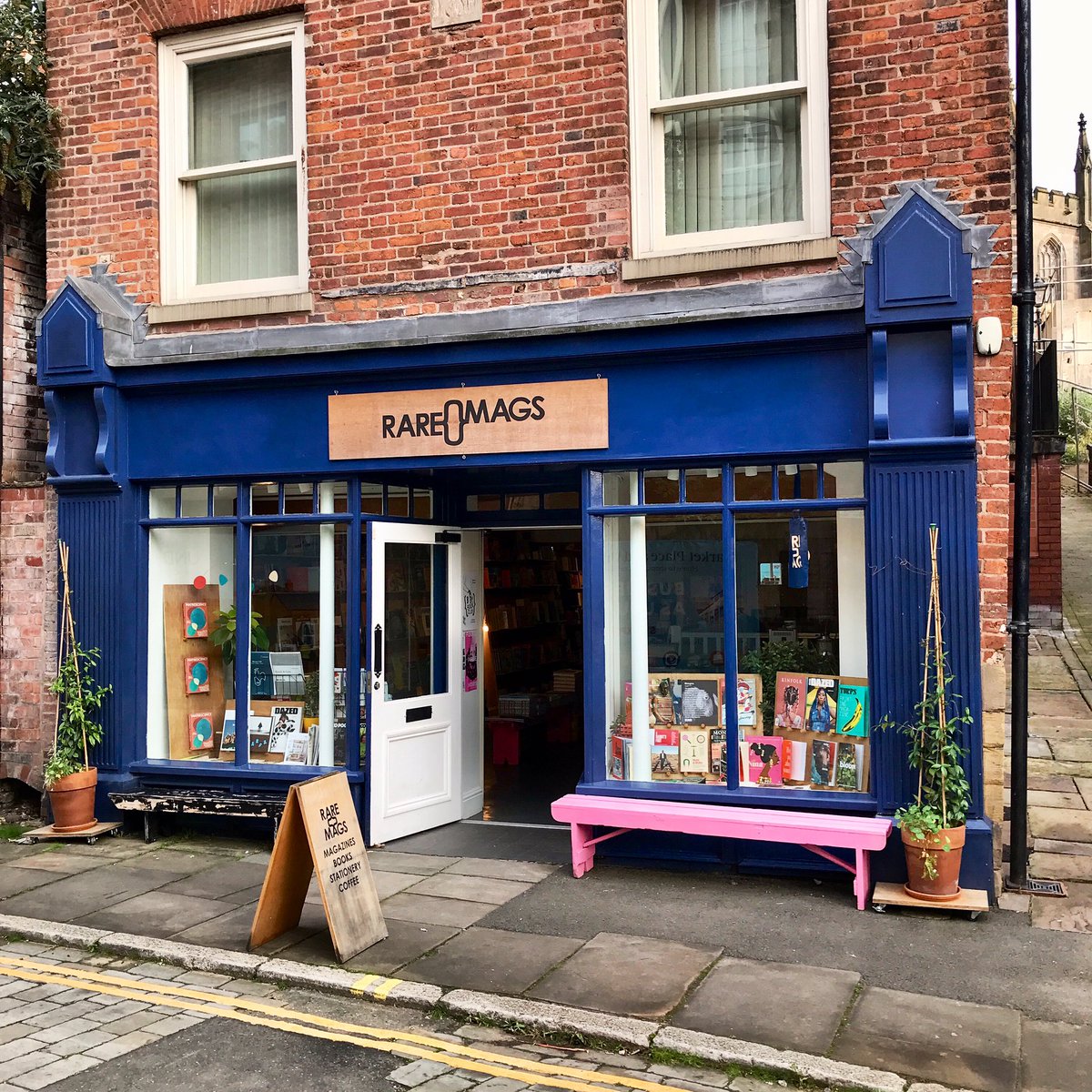 Print is dead. The high street is on its knees. No one leaves the house any more. We all hate each other. 

Or maybe as a small counter narrative - shop is blue, shop is open, shop is here for everyone.