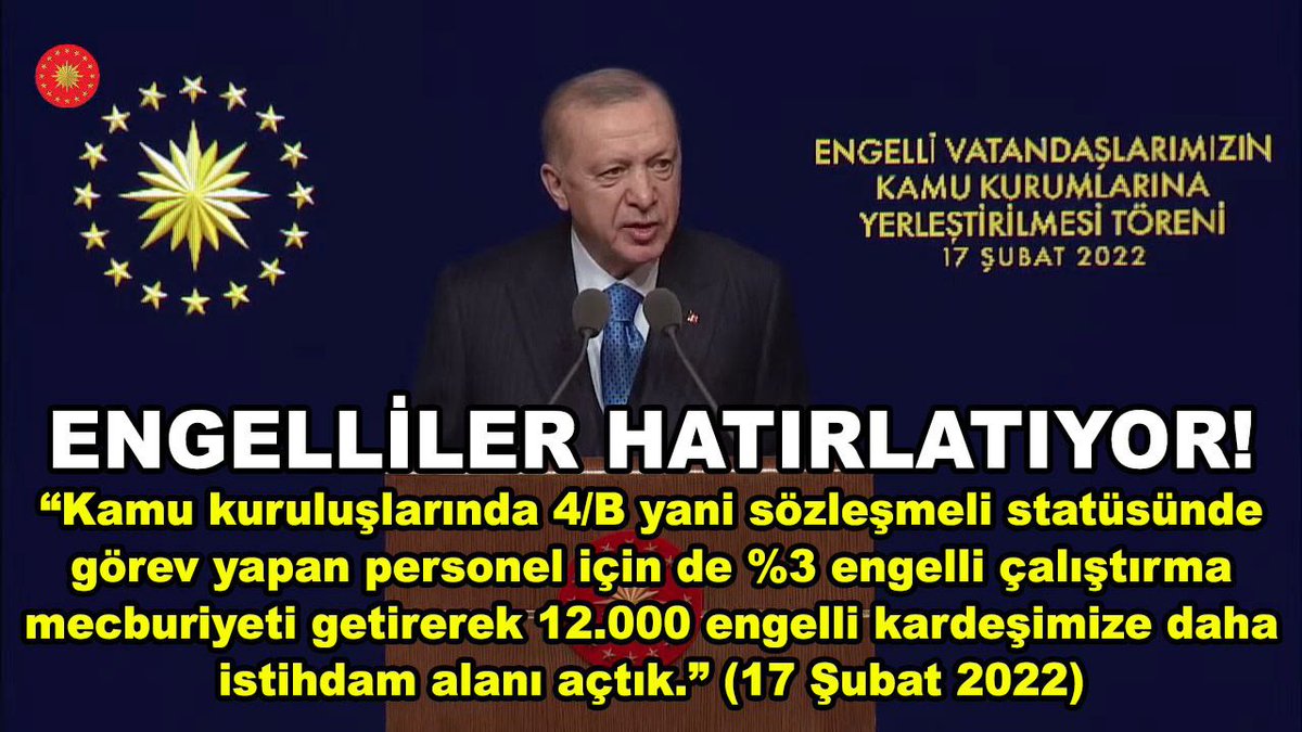 <a href="/RTErdogan/">Recep Tayyip Erdoğan</a> Bütçeden engellilerin istihdamına dair daha büyük pay ayrılmasını talep ediyoruz.

<a href="/RTErdogan/">Recep Tayyip Erdoğan</a> 
<a href="/EmineErdogan/">Emine Erdoğan</a> 
<a href="/MahinurOzdemir/">Mahinur Özdemir Göktaş</a> 
<a href="/isikhanvedat/">Prof. Dr. Vedat Işıkhan</a> 
<a href="/AhmetAYDIN_02/">Ahmet AYDIN</a> 
<a href="/memetsimsek/">Mehmet Simsek</a> 

#CbEngelliAtamasınıUnutmaz