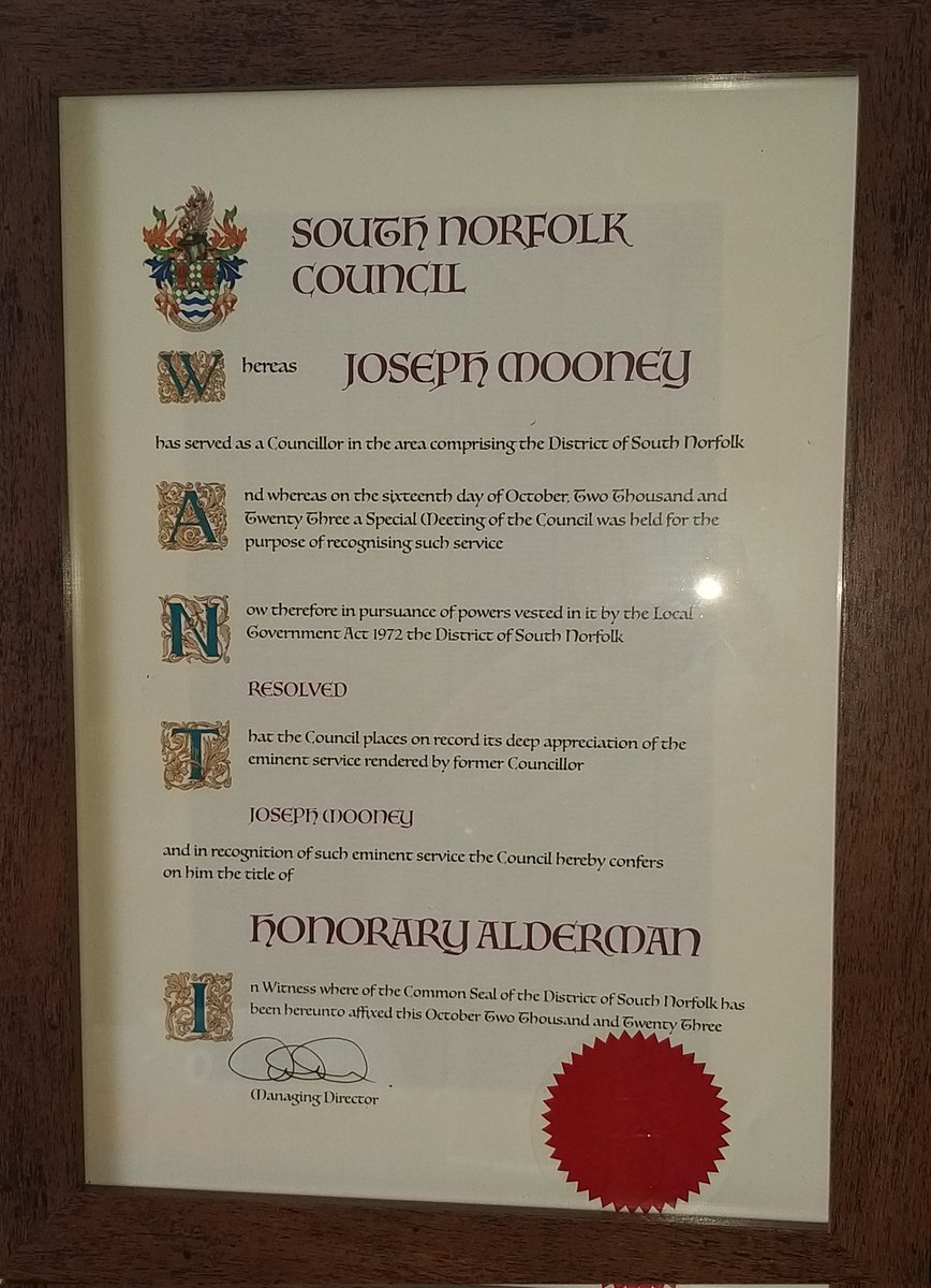 jfmwym's tweet photo. Thank you to South Norfolk Council for making me an Honorary Alderman of their District at last night's Council meeting. https://t.co/RRSgpk9Q7o