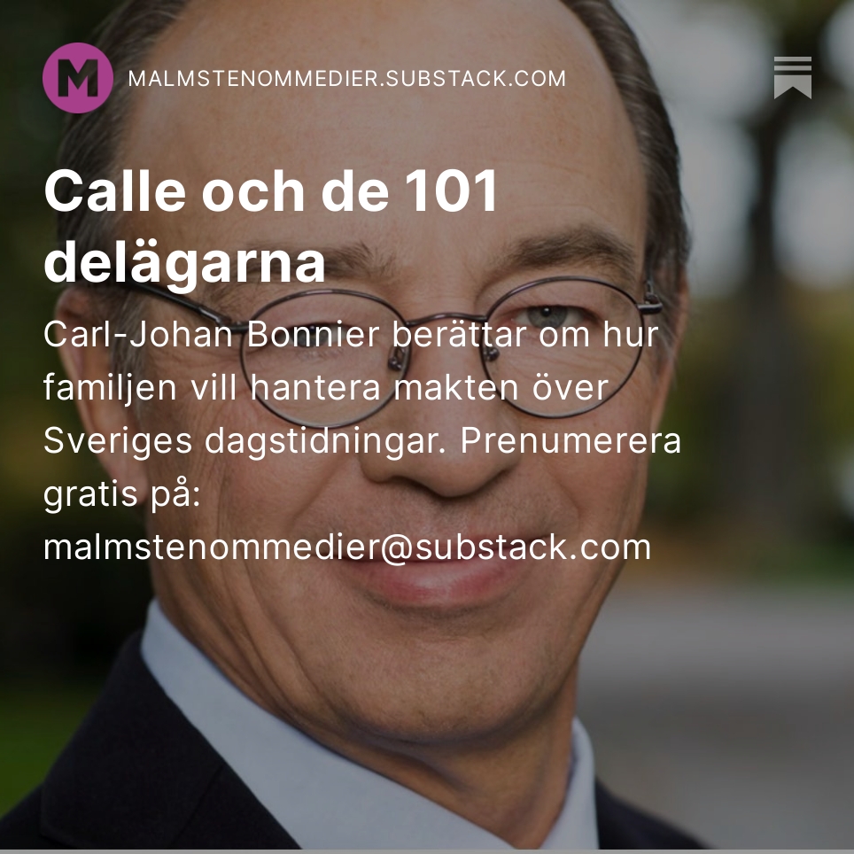 I morgon kommer första numret av mitt nyhetsbrev Malmsten om Medier. Prenumerera här om du vill få det gratis i din mejl: malmstenomomedier.substack.com