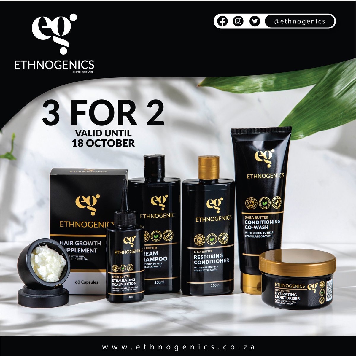 ethnogenics's tweet image. Pssst. 👋🏾 Our #3for2 promo ends tomorrow @Clicks_SA. 😉 #SmartHairCare 🖤