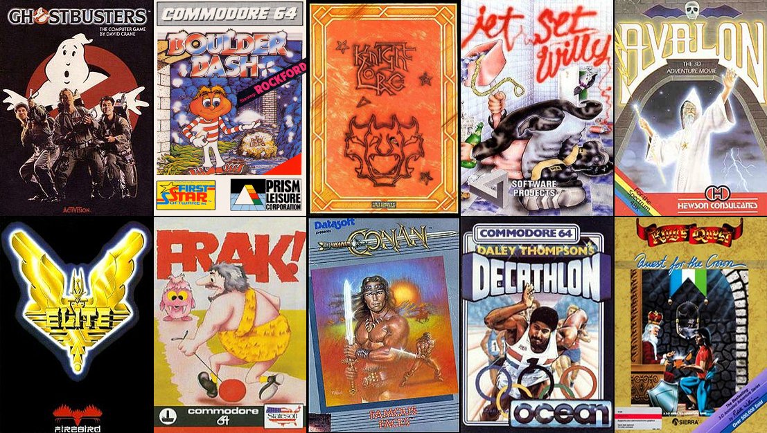 _I_Love_Retro_'s tweet photo. It's 1984 and computer game releases are firing on all cylinders. Which of these were in your top 10? #Ghostbusters #BoulderDash #KnightLore #JetSetWilly #Avalon #Elite #Frak #Conan #DaleyThompsonsDecathlon #KingsQuest #80s #retrogames #retrogaming #ZXSpectrum #Vic20 #C64 #BBCMicro #Dragon32 #PCGames