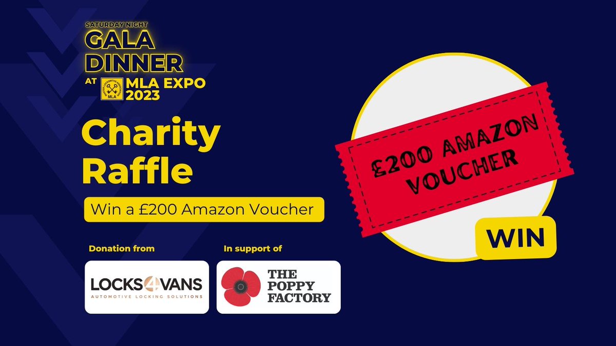 🎉 Win a £200 Amazon Voucher at MLA Expo Gala Dinner Raffle 🎉

A big thank you to the team at <a href="/Locks4VansLtd/">Locks 4 Vans</a> for their generous contribution to the Charity Raffle at the MLA EXPO Gala Dinner, all in support of the Poppy Factory.

👉 BOOK GALA DINNER
locksmiths.yarringtonevents.co.uk/product/gala-d…