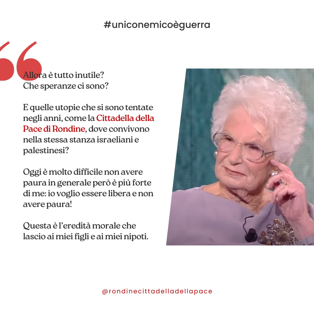 Rondine_Method's tweet photo. «Allora è tutto inutile?» La Senatrice a vita Liliana Segre, nell’intervista con Fabio Fazio  a @chetempochefa  ricorda l’impegno di @rondinenobel e dei suoi giovani che, come lei, scelgono di non far vincere l’#odio impegnandosi in #relazioni nuove che sanno di futuro possibile. https://t.co/IAJSAjSpTC