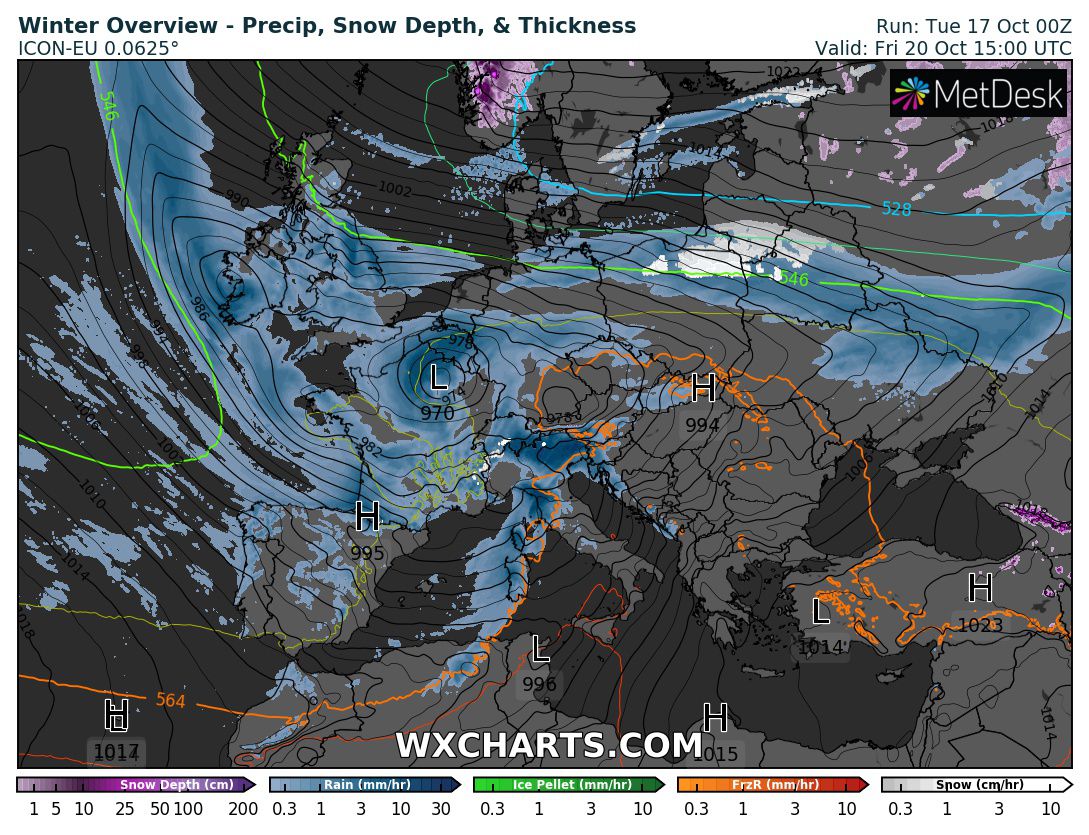 Sausius_wx's tweet image. While chances have diminished, there is still a chance for some early #snow in parts of central Europe over the weekend. It will all depend on where the airmass boundary will be located and that in turn would depend on low placement. Quite the complex setup... #EUwx #winterwx.