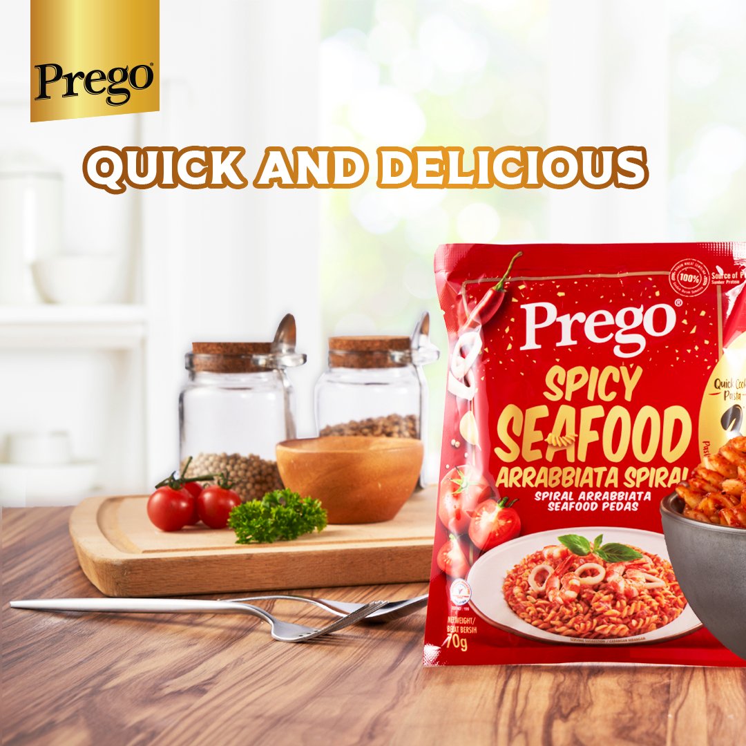 my_prego's tweet photo. Busy &amp; feeling hangry?😡 Make Prego Quick Cook Spicy Seafood Arrabbiata Spiral! The savoury seafood snack that takes just 3 steps - Simmer, stir &amp; serve. 

Get yours today at: https://t.co/S44ei9UyyC

#PregoMalaysia
#NoOneMakesPastaLikePrego
#AmazingTasteMadeBestAtHome https://t.co/VMzY9guICI