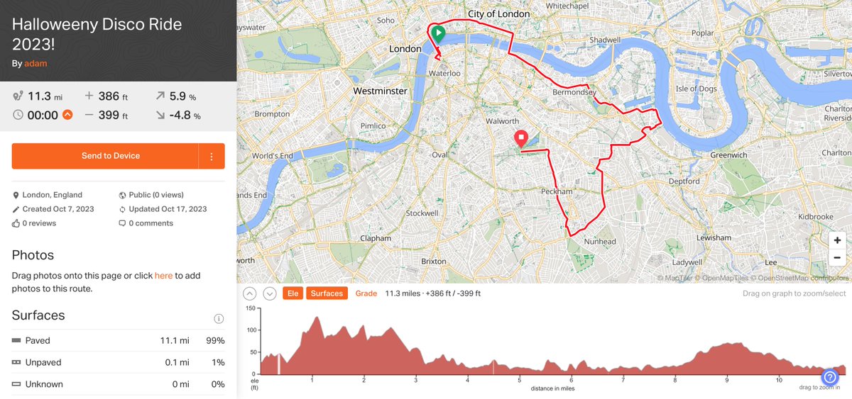 Halloweeny Disco Ride! Sat 28th Oct - 5-8pm👻🚴‍♂️🎃

We're going saarf London on this one! We've got bridges, parks, river- it's all happening! 

Join us: eventbrite.co.uk/e/halloweeny-d…

ROUTE: ridewithgps.com/routes/44690583

#Halloween #October2023 #scary #costumes #music