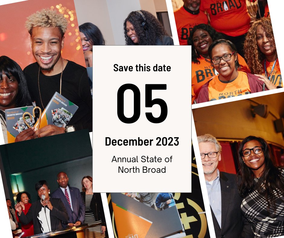 Save the Date for the Annual State of #NorthBroad fundraiser! 🗓️🎉 This year's event will feature watch-parties, awards, and more! You won't want to miss it. Stay tuned for more details! #ThinkBroad