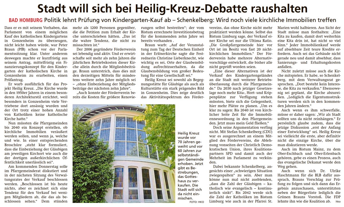#Kirchen Heilig Kreuz u. St. Josef in Pfarrei St. Marien Bad Homburg-Friedrichsdorf (#Bistum #Limburg) sollen lt. #KIS verkauft werden.
Hr. Bischof #Bätzing, bitte helfen Sie, #christliches Leben zu erhalten! youtube.com/watch?v=kBRkec…
TaunusZeitung 17.10.23
x.com/werner44/statu…