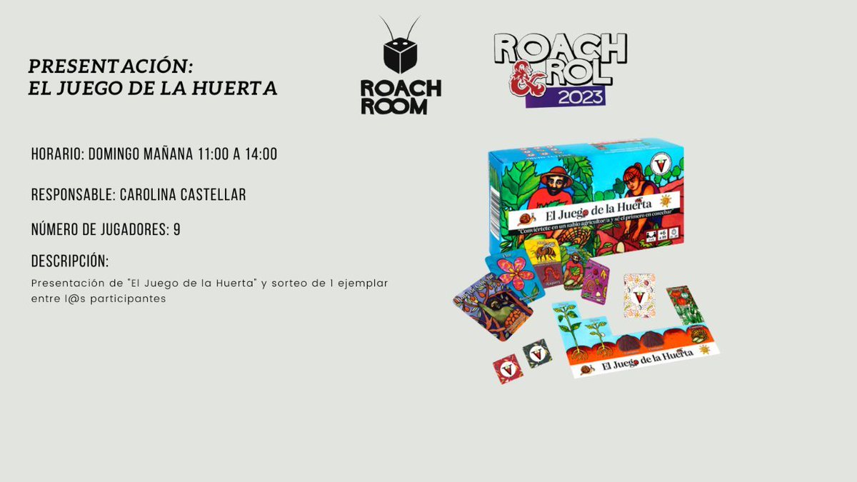 roachroom's tweet photo. Actividades:

El Juego de la Huerta, presentación de @eljuegodelahuerta (Instagram)

#roachandrol23 #demostracion https://t.co/QBNH0VsSPc