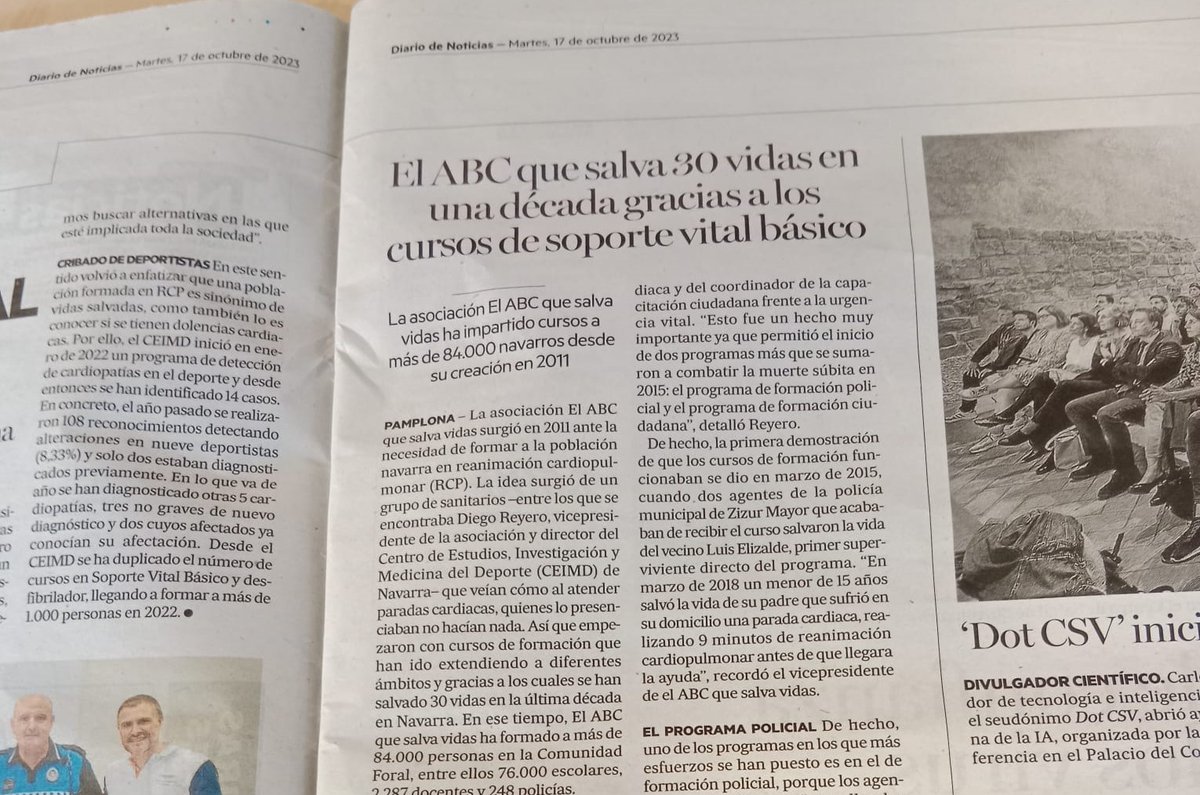 ceinnavarra's tweet photo. 📰 Hoy, en la edición impresa de @NoticiasNavarra, se destaca la labor de @elabcsalvavidas, apoyada por CEIN a través de sus programas en el sector #salud, para la supervivencia en casos de parada cardíaca en Navarra. 👏🏻👏🏻 ¡Enhorabuena! https://t.co/Pv1OOWINAy