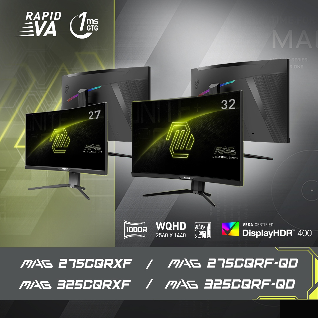 Rapid VA: Redefining Gaming Monitors up to 240Hz refresh rate! Unmatched 1ms GTG response time, high contrast ratios, and immersive curvature, our gaming monitors are ready to take your gaming experience to the max and leave your rivals in the dust! l8r.it/6A4k