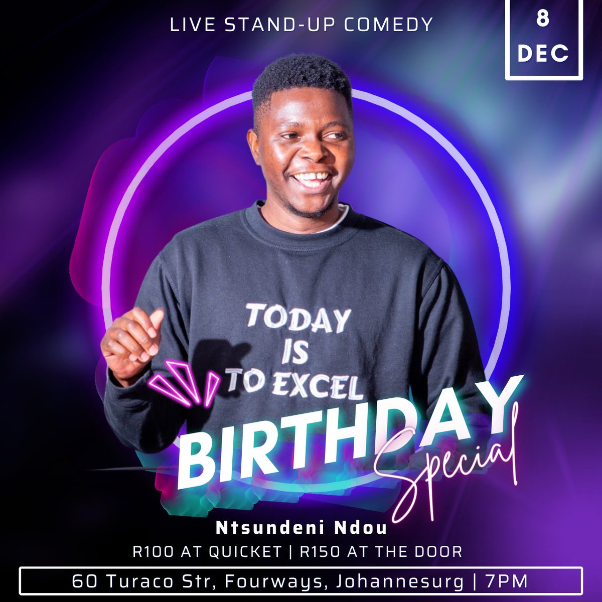 Ntsundenirich's tweet photo. I have never had a birthday party. I usually never celebrate my birthday. This year, things are changing! 

I will be celebrating my birthday with a debut solo comedy performance.

I look forward to celebrating this with YOU. Tickets are available on Quicket. 

#TodayIsToLaugh https://t.co/Vjp6Zd5mI0